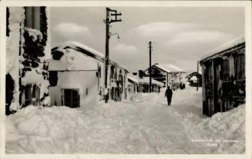 Ak Røros Norwegen, Ortspartie im Winter
