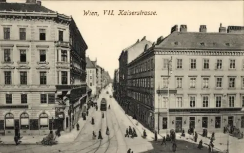 Ak Wien 7 Neubau,  VII. Kaiserstrasse, Straßenansicht,  Gebäude, Menschen auf der Straße