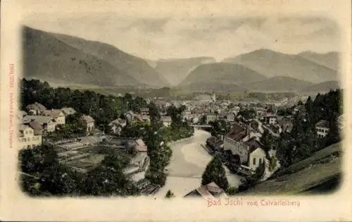 Ak Bad Ischl in Oberösterreich, Bad Ischl vom Calvarienberg, Fluss, Berge, Häuser,  von 1904