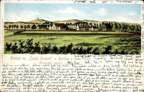 Litho Berlin Neukölln Rixdorf, Tschechisch Rixdorf im Jahr 1755