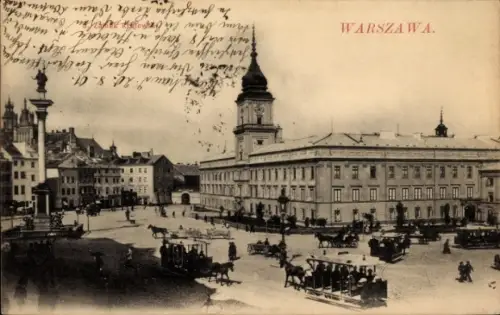 Ak Warszawa Warschau Polen, Schloss, Pferdestraßenbahn