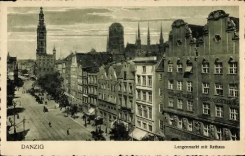Ak Gdańsk Danzig, Langemarkt, Rathaus, Friedrich Wilhelm Lebensversicherungen