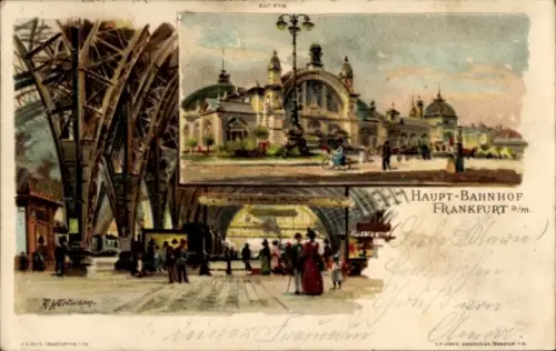 Künstler Litho Hoffmann, H., Frankfurt am Main, Hauptbahnhof, Bahnsteig