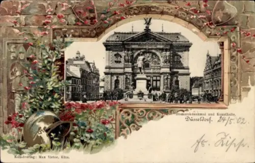 Präge Passepartout Ak Düsseldorf am Rhein, Bismarckdenkmal, Kunsthalle