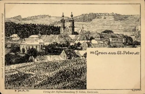 Künstler Ak Daur, H., St. Peter Hochschwarzwald, Gesamtansicht der Stadt