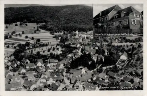 Ak Liel Schliengen im Schwarzwald, Fliegeraufnahme, Geschäft von Anton Sprich