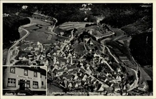 Ak Hettingen in Hohenzollern, Luftaufnahme von  Gasthaus zur Sonne, Hohenzollern