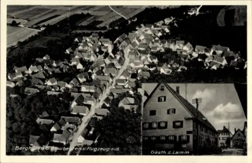 Ak Berghülen bei Blaubeuren, Luftaufnahme von  Gasthof zum Lamm, Häuser, Straßen