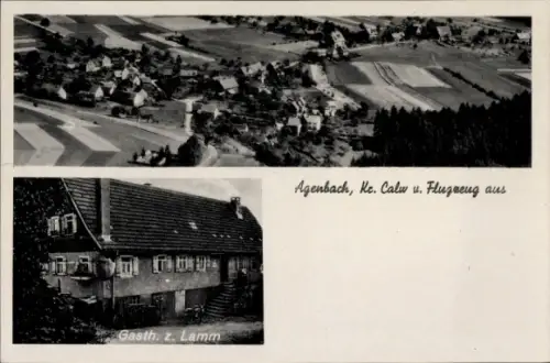 Ak Agenbach Neuweiler im Schwarzwald, Luftaufnahme von  Gasthaus zum Lamm, ländliche Umgebung