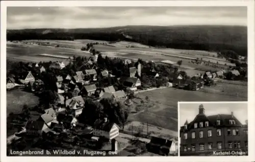 Ak Langenbrand Schömberg im Schwarzwald Württemberg, Luftaufnahme, Kurhotel-Ochsen