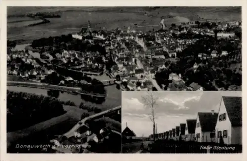 Ak Donauwörth in Schwaben Bayern, Luftaufnahme von  neue Siedlung, Landschaft