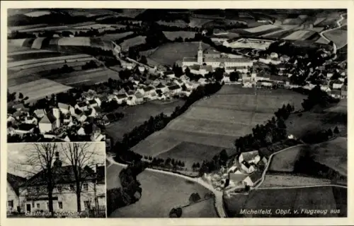 Ak Michelfeld im Kreis Schwäbisch Hall, Luftaufnahme von  Gasthaus Schindler, ländliche Umgebung