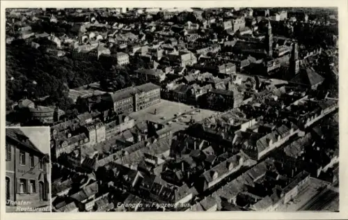 Ak Erlangen in Mittelfranken Bayern, Luftaufnahme von  Theater-Restaurant, Stadtansicht, Gebäude