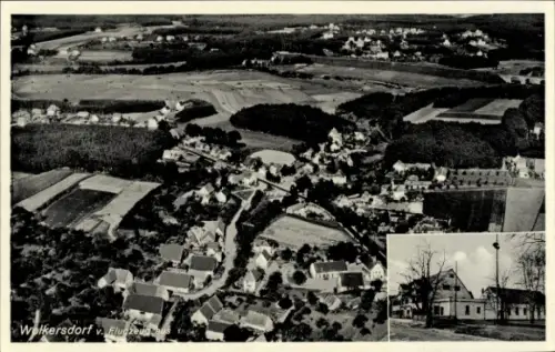Ak Wolkersdorf im Weinviertel Niederösterreich, Luftaufnahme von  Gasthaus und Metzgerei Konrad D