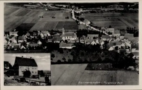 Ak Ballmertshofen Dischingen in Württemberg, Luftaufnahme von  Kolonialwarenu Bäcker, ländliche U