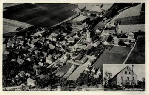 Ak Obertraubling in der Oberpfalz, Luftaufnahme von  Gasthaus Stocker, ländliche Umgebung