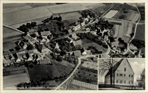 Ak Lehengütingen Schopfloch in Mittelfranken, Luftaufnahme von  Gasthaus zur Krone, ländliche Umg