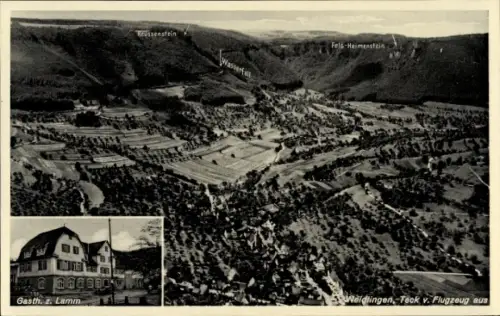 Ak Neidlingen an der Teck Baden Württemberg, Luftbild, Gasthaus zum Lamm