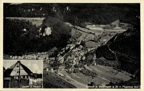 Ak Eybach Geislingen an der Steige, Luftaufnahme von Eybach, Gasthaus z. Hirsch, ländliche Umgebu
