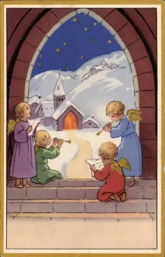 Ak Frohe Weihnachten, Engel, Kirche