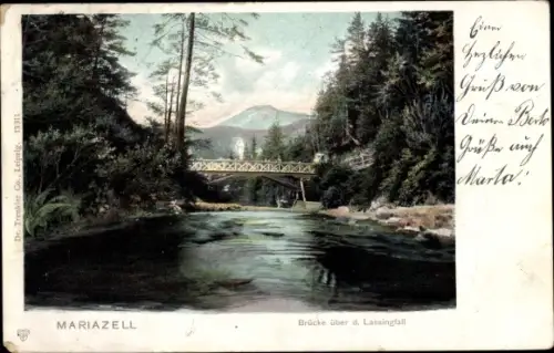 Ak Mariazell Steiermark, Brücke über den Lassingfall