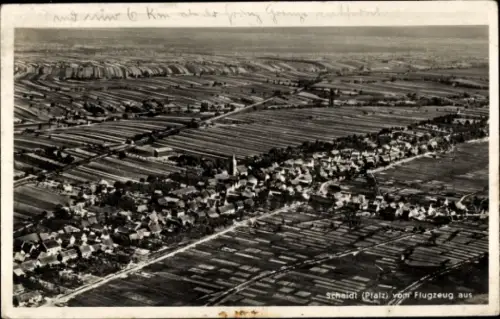 Ak Schaidt Wörth am Rhein in der Pfalz, Fliegeraufnahme