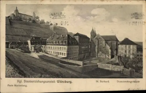 Ak Würzburg am Main Unterfranken, Feste Marienberg, Kgl. Staatserziehungsanstalt, St. Burkard