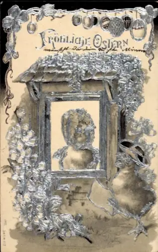 Präge Passepartout Ak Glückwunsch Ostern, Küken