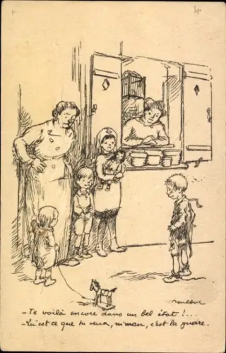 Künstler Ak Poulbot, F., Familienwohnhaus, Armer Junge, abgenutzte Kleidung