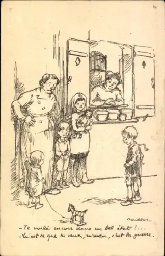 Künstler Ak Poulbot, F., Familienwohnhaus, Armer Junge, abgenutzte Kleidung