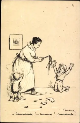 Künstler Ak Poulbot, F., Frau schlägt ihre Kinder, Zerbrochener Teller