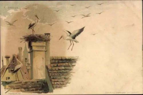 Künstler Litho Strasbourg Straßburg Elsass Bas Rhin, Storchennest