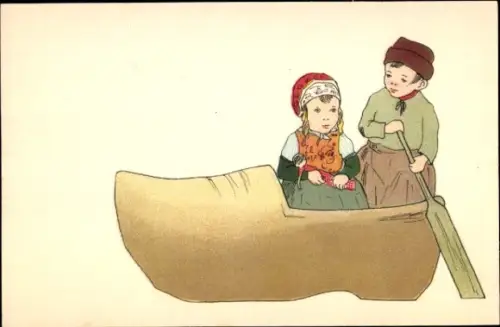 Ak Niederlande, Holzschuh, Kinder in Tracht