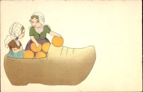 Ak Niederlande, Holzschuh, Kinder in Tracht, Käse