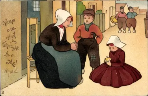 Litho Niederländische Volkstracht, Mutter mit Kindern