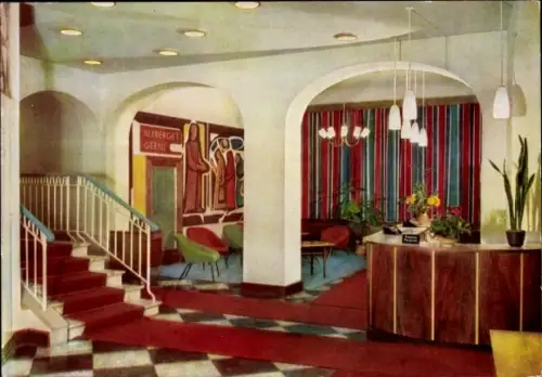 Ak Berlin Mitte, Empfangshalle des Hotel Hospiz am Bahnhof Friedrichstraße, Albrechtstraße 8