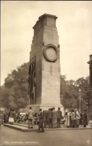 Ak Westminster London City, Cenotaph, Whitehall, Denkmal, Menschenmenge, Blumen, Gedenken
