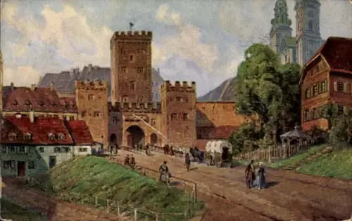 Künstler Ak München Bayern, Schwabinger Tor, Kirche