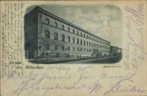 Mondschein Ak München Bayern, Staatsbibliothek
