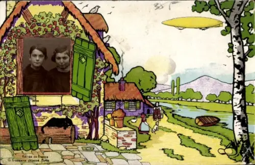 Passepartout Foto Ak Junge und Mädchen, Portrait