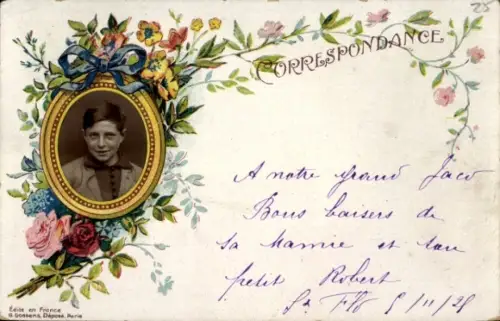 Passepartout Foto Ak Junge, Portrait, Robert, Blumen, 1925