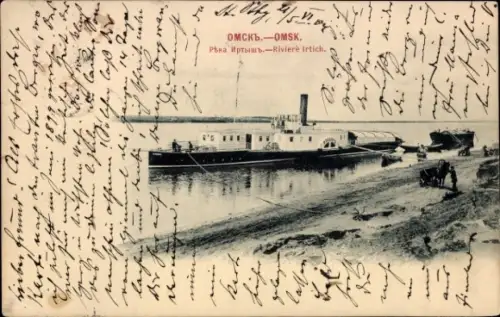 CPA Omsk, Russie, Rivierè Irtich, Dampfer