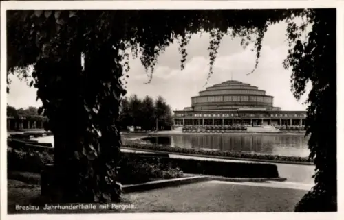 Ak Wrocław Breslau Schlesien, Pergola, Jahrhunderthalle, Hala stulecia