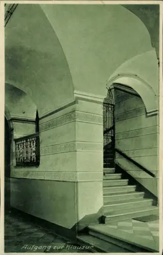 Ak Świdnica Schweidnitz Schlesien, Aufgang zur Klausur, Treppe, Gittertor,  Architektur