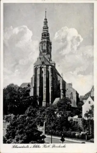 Ak Świdnica Schweidnitz Schlesien,  Kath. Pfarrkirche, schwarz-weiß