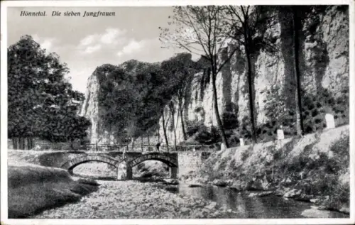 Ak Hönnetal Hemer im Sauerland,  Brücke, Felsen, Fluss, Bäume