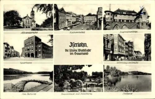 Ak Iserlohn im Märkischen Kreis,  Alexanderhöhe, Sparkasse, Rathausplatz, Jugendherberge, Werming