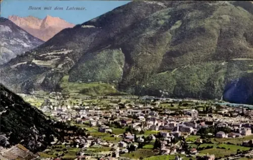 Ak Bozen Bolzano Südtirol, Ortsansicht mit Latemar