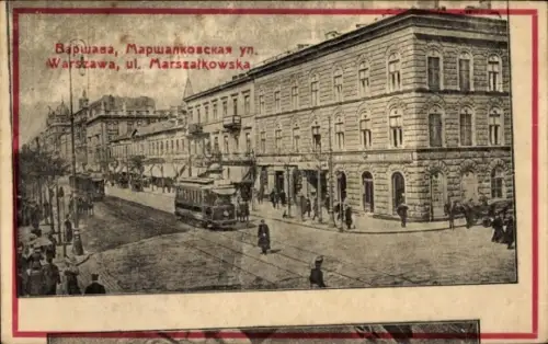 Ak Warszawa Warschau Polen,  Marszałkowska Straße, Straßenbahn, Menschenmenge