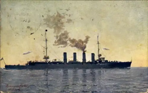 Künstler Ak Lindemann, Fromel, Kriegsschiff SMS Karlsruhe